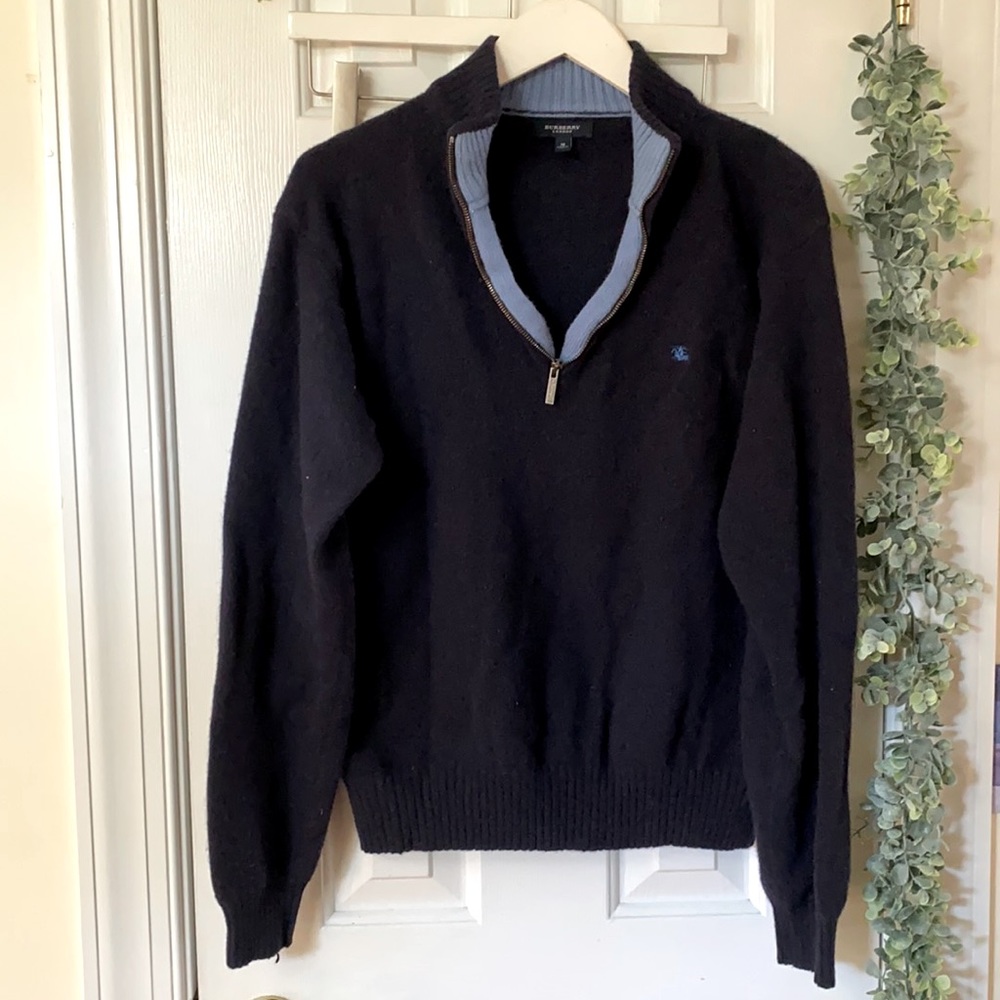 Blue Burberry Half Zip Sweater, size M men’s